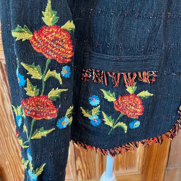 Embroidered Sequined Denim Blazer - Picture 3 of 7